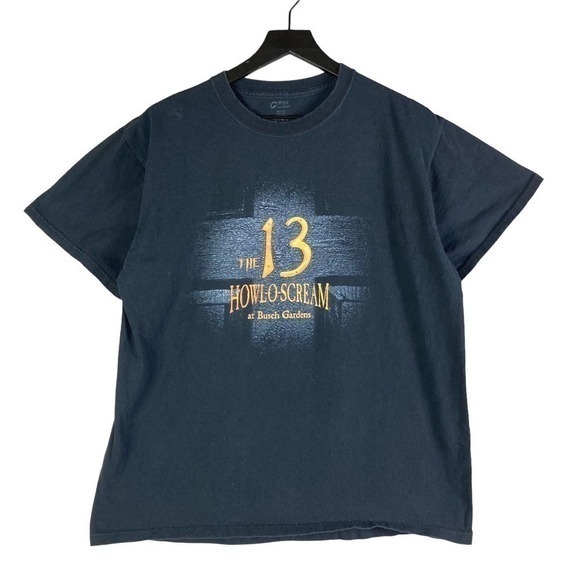 Busch Gardens Howl O Scream The 13 Halloween T-Shirt Mens Sz Large Black Graphic - Picture 2 of 8